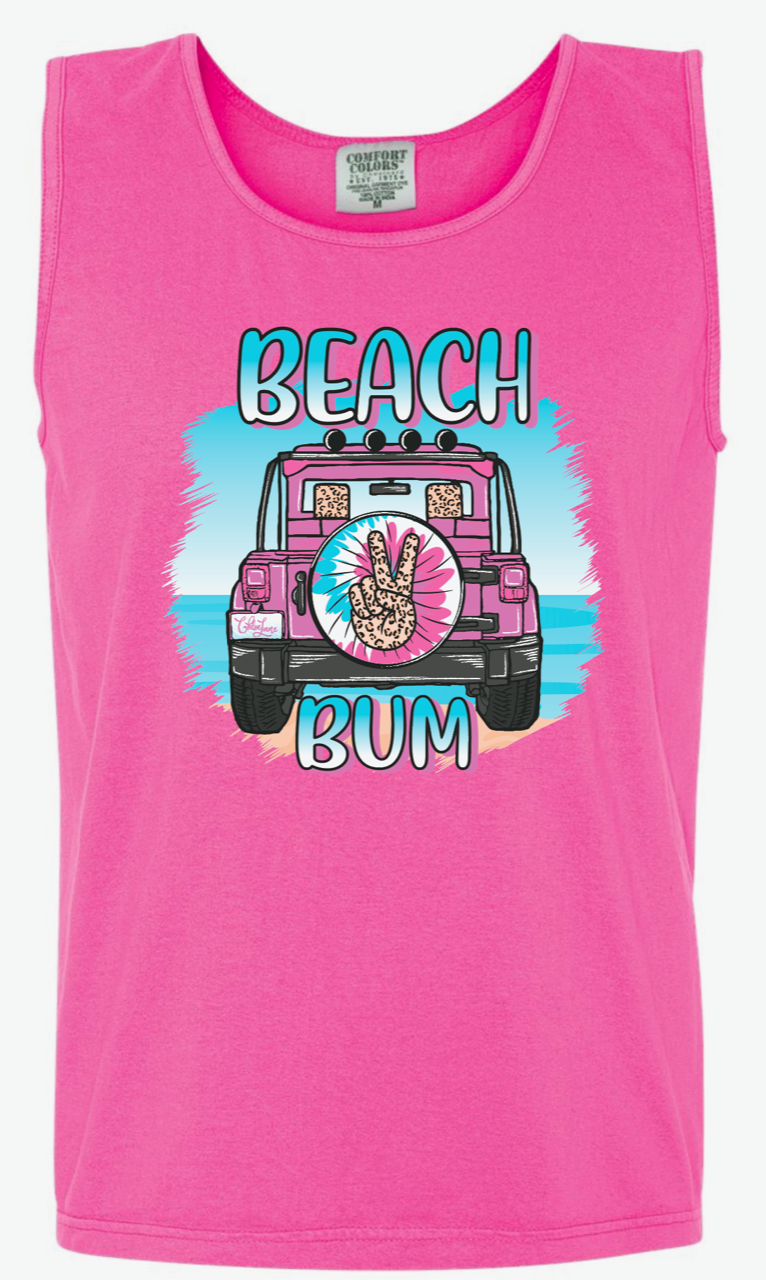 Beach Bum- Tank- Neon Pink